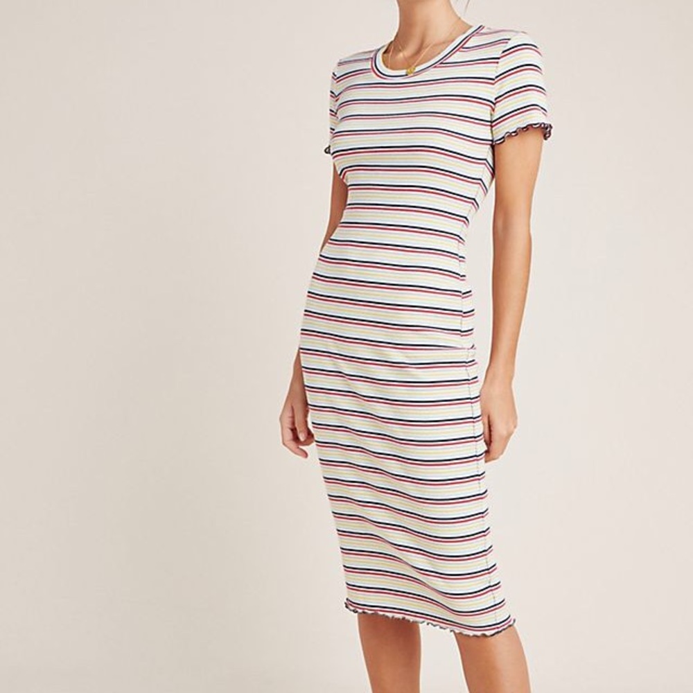 SUNDRY STRIPED MIDI TEE DRESS